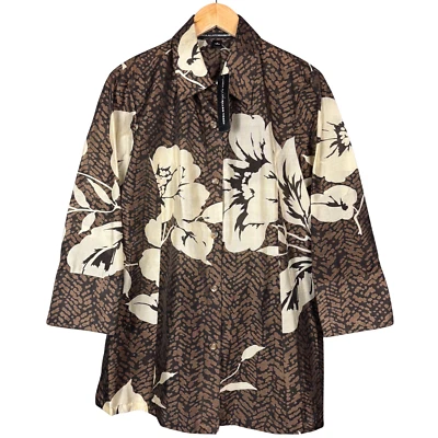 Blusa túnica feminina Ellen Tracy mistura de seda estampa floral animal clássica 12 (L) nova - Imagem 1 de 4