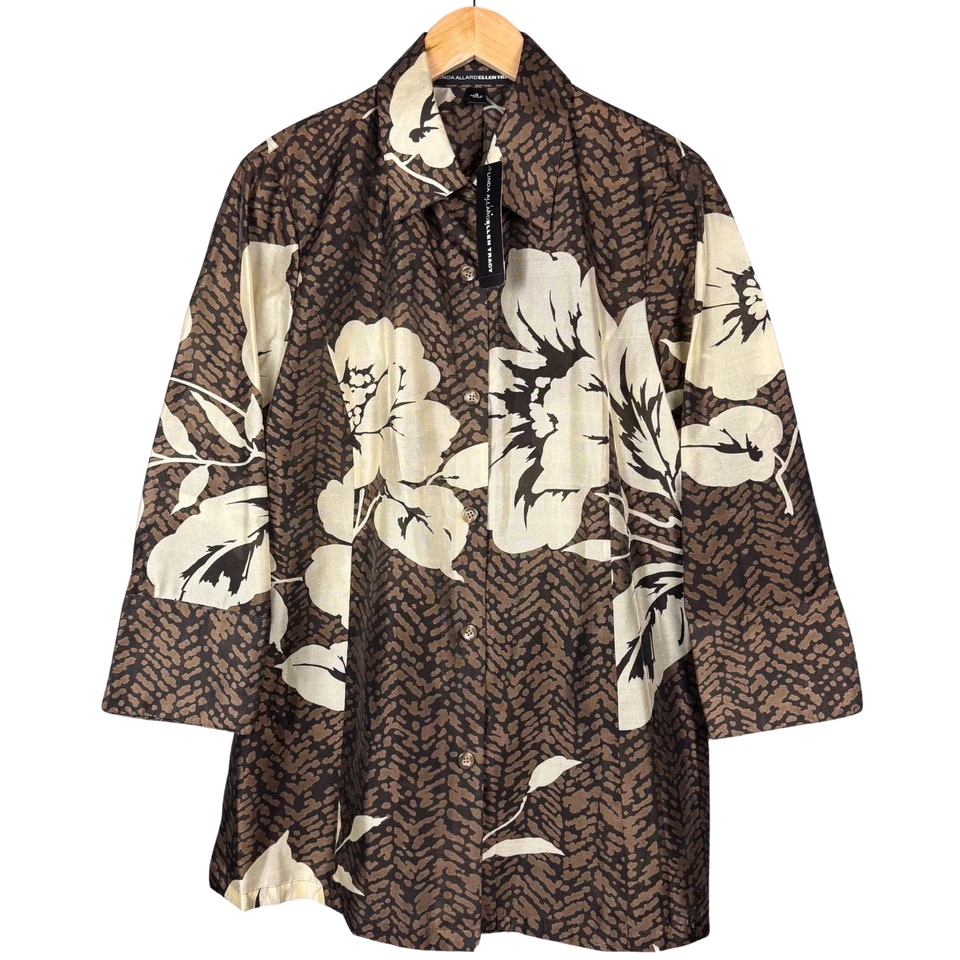 Blusa túnica Ellen Tracy para mujer mezcla de seda estampado floral animal clásica 12 (L) nueva Foto 1 de 4