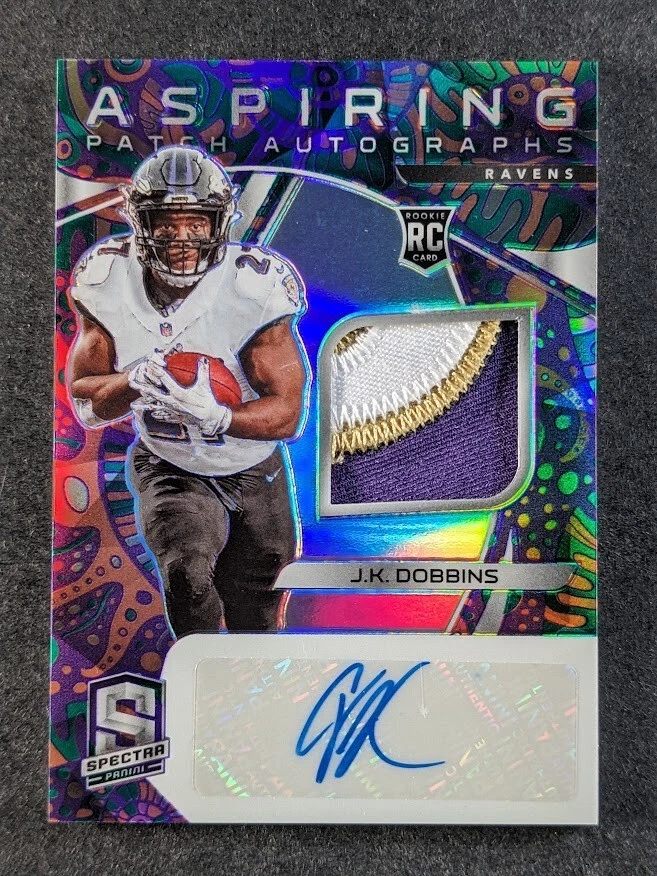 2020 Panini Spectra J.K. DOBBINS /5 RC Patch Auto Psychedelic Aspiring Ravens