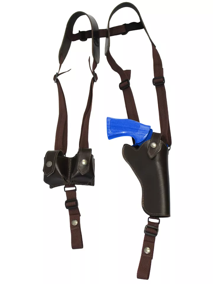 NEW Brown Leather Vertical Shoulder Holster w/ Speed-loader Pouch 4" Revolvers - Image 1 of 4