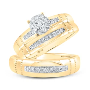 10kt Yellow Gold His Hers Round Diamond Cluster Matching Wedding Set 1/2 Cttw - Picture 1 of 1