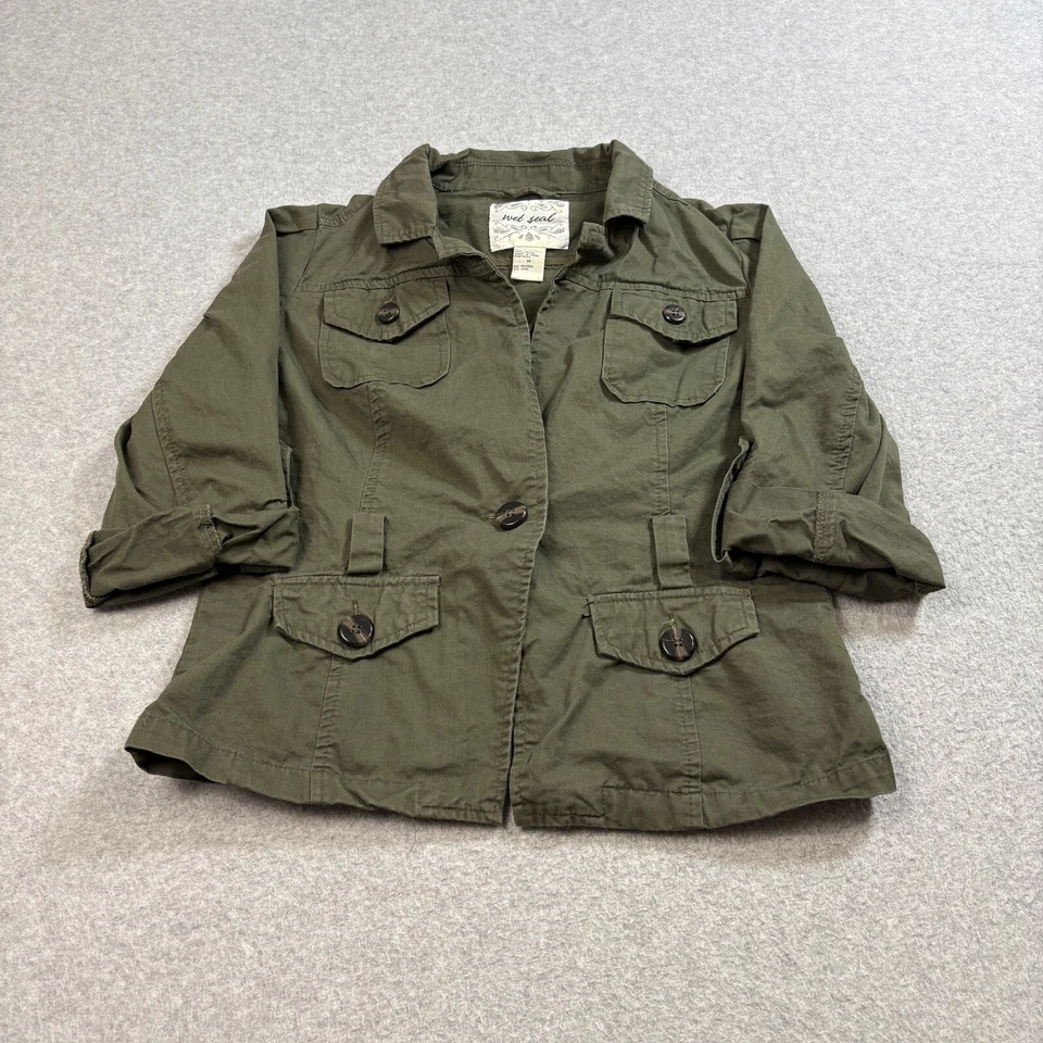 Wet печать куртка женщина M зеленый кнопка карман военного армии Chore сарая гранж Y2K - Изображение 1 из 4