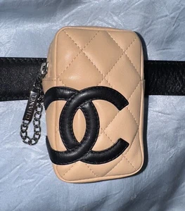 4” CHANEL Beige Cambon Line CC Logo Lambskin Belt Pouch Wallet Case 9509413 - Picture 1 of 9