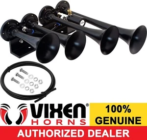 VIXEN HORNS TRAIN AIR HORN 4 TRUMPETS BLACK FOR TRUCK/CAR/SUV LOUD SOUND DB 12V - Picture 1 of 9