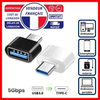USB A 3.0 OTG Adapter Female to USB C Male Connector Fast Converter - Image 1 of 4