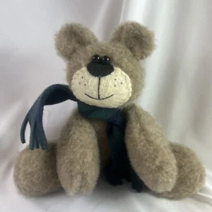 Oso de peluche marrón bufanda verde azul relleno de frijoles juguete de peluche de 8 - Imagen 1 de 6