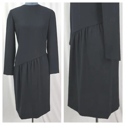 Vintage Liz Claiborne Black Dress w Asymmetrical Waistline Size 6 - Image 1 of 4
