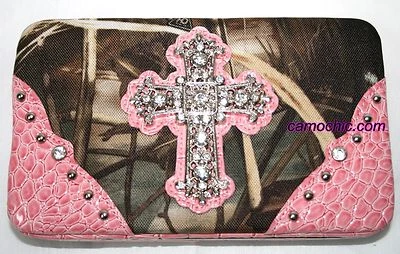 Cartera Realtree Max-4 Camuflaje y Cruz Rosa, Bolso sin asas de diamantes de imitación para damas Foto 1 de 2