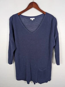 J Jill Sweater Womens Large Blue V Neck Linen Blend Lightweight Pocket Pullover - Picture 1 of 11