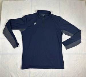 ASICS Pullover Mens 2XL Blue Long Sleeve 1/4 Zip Mock Neck Golf Running Active - Picture 1 of 4