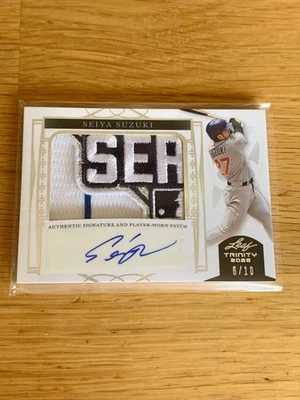 Seiya Suzuki  2022 Leaf  Trinity #PA-SS2 PLAYER-WORN PATCH Auto /10 Chicago Cubs - Image 1 of 4