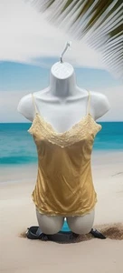 Victoria Secret 2000 Satén Dorado Cami Top Pequeño EE. UU. Encaje Ribete Estante Sujetador Elástico - Imagen 1 de 17