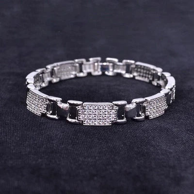 18K Yellow Gold Filled Women Fashion Clear Topaz Rectangle Link Bracelet Jewelry - Image 1 of 2