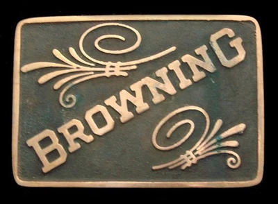 RG26166 *NOS* VINTAGE AÑOS 70 UB **MARRÓN** ARMAS DE FUEGO FINAS HEBILLA BRONCE MACIZO Foto 1 de 2