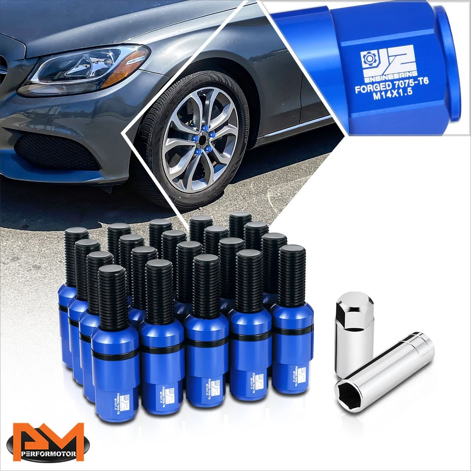 J2 Blue 20 PCS M14 x 1.5 Removable Cap Closed End Lug Bolts for Mercedes-Benz - Image 1 of 4