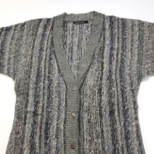 Peruvian Connection Women's Medium V-Neck Button Short Sleeve Textured Sweater - Picture 1 of 12