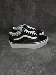 Vans Old Skool Platform Shoes Womens Sz 7* Casual Sneakers Skater Black White - Picture 1 of 9