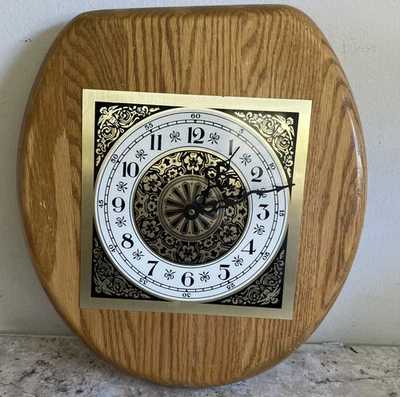 Homemade Wooden Toilet Seat Wall Clock 14"x12" Silent Man Cave Gift Humorous - Image 1 of 4