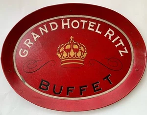 Grand Hotel Ritz Buffet Grande Replica Rosso Crackle Vassoio Metallo 16 x 21,5” Francia - Foto 1 di 16