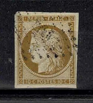 FRANCE STAMP YVERT SCOTT # 1  " CERES 10c YELLOW BISTRE 1850 " USED F-VF A179 - Image 1 of 2