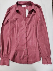 New York & Company Womens Mauve Silver Long Sleeve Button Down Shirt Small - Picture 1 of 9