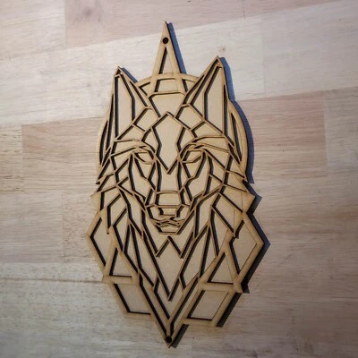 Large 3D Wooden Geometric Wolf Sign Wall Art Door Hanging Animal Plaque 6 mm - Image 1 of 4