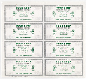Feuille complète 10 timbres alimentaires de supermarché Food Stop inutilisés années 1970 rare 25 cents