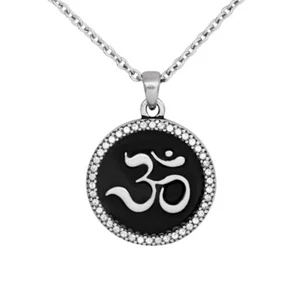 Om(Aum) Necklace Yoga Symbol Pendant with White Crystal By Controse - Picture 1 of 7