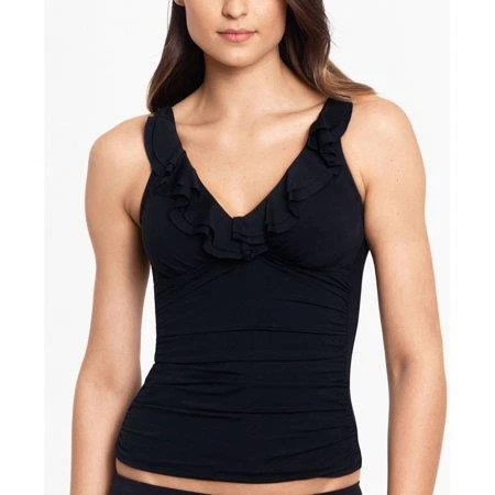 Lauren Ralph Lauren Women's Beach Club Solids Ruffle Tankini Top Sz 8 Black