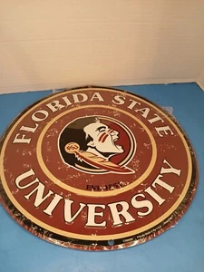 FLORIDA STATE SEMINOLES ROUND Man Cave SIGN 12" NEW SEALED - Picture 1 of 3