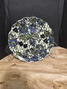Anthropologie MOSAIC FLORAL - BLUE GREEN 8.25" Salad Plate Scalloped Porcelain - Picture 1 of 6