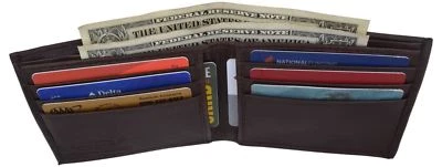Mens Leather Thin Bifold Thin Wallet ID 6+ Credit Card Holder Front Pocket - Image 1 of 4