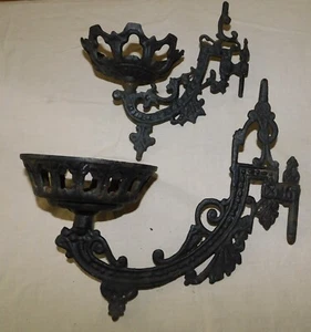 2 Vintage Cast Iron Swivel Arm Oil Lamp Holders NO Mounting Brackets Small Large - Picture 1 of 7