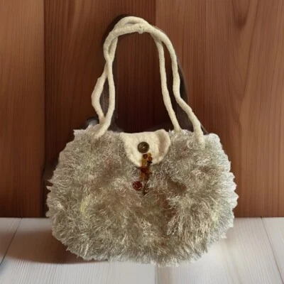 Bolso Cartera Hecho a Mano Fieltro Lana Crema Color Avena Bronce Esponjoso Acento Boho Foto 1 de 4