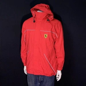Vintage 90s Ferrari Jacket Red Reflective Size S Windbreaker Raincoat Nylon - Picture 1 of 19
