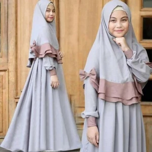 Girls Long Dresses Hijab Set Muslim Kids Abaya Dress With Jilbab Size 110 Pink - Picture 1 of 12