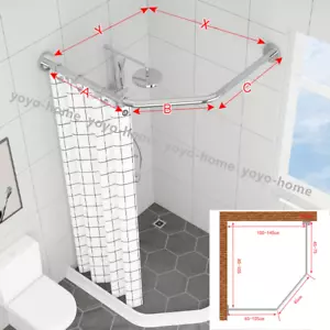 Adjustable Curved Shower Curtain Rod Corner Shower Curtain Rail W/ 12 Hooks AU - Picture 1 of 17