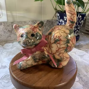 Porcelain Patchworks Floral Pink Spring Kitty Cat by Joan Baker Designs - Picture 1 of 7