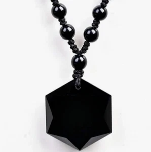 2025NEW! Black Obsidian Hexagram Natural Stone Pendant Necklace Best Gift - Picture 1 of 6