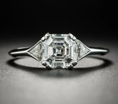 2.5Ct Asscher Cut Diamond Labcreated Engagement Ring Solid 14K White Gold Size 6 - Image 1 of 4