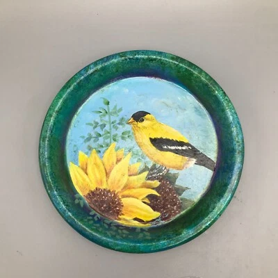 Goldfinch Bird Scene Hand Painted Ceramic Tray Trinket Dish Signed 6" - Image 1 of 4