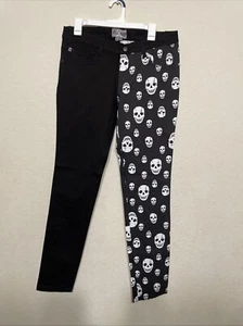Royal Bones DAANG Goth Black White Skull Jeans Pants Junior's Size 13 Split Leg - Picture 1 of 11