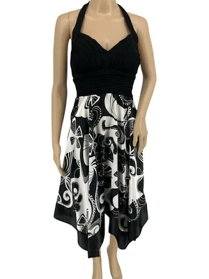 Sangria midi недоуздок платье 4 носовой платок подол цветочный черный белый без спинки - Изображение 1 из 4