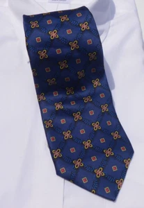 Jos A Bank Necktie * Silk Print * Blue, Red & Gold * Italy * Appx 57" x 3.75" - Picture 1 of 3