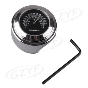 7/8" Bike Motorcycle Handlebar Temp Black Dial Clock Thermometer Chrome Mount - Picture 1 of 5