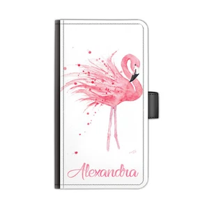 Personalised Name Phone Case;Flamingo PU Leather Flip Cover For Apple Iphone - Picture 1 of 7