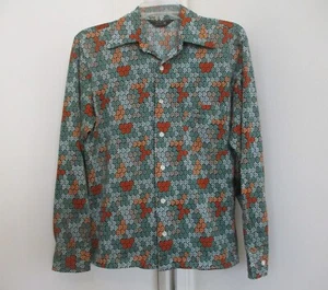 JC PENNEY MEN'S VINTAGE POLYESTER GREEN GEOMETRIC LONG SLEEVE 1 POCKET SHIRT, M - Picture 1 of 7