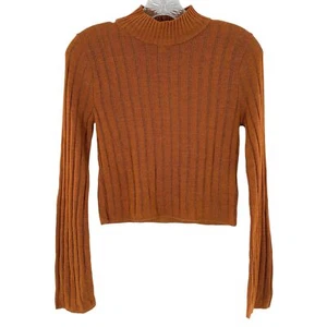 NEW Abound Burnt Orange Ribbed Knit Long Sleeve Cropped Sweater Size XS Top - Picture 1 of 4