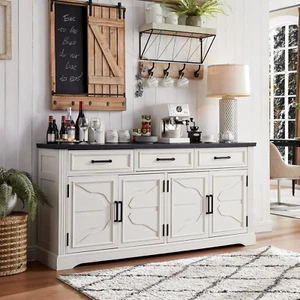 66" Large Buffet Sideboard Cabinet with 4 Doors and 3 Drawers, Buffet Table Coff - Picture 1 of 6