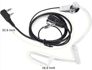 Auricolare Tubo Acustico con Microfono PTT Push To Talk 2 Pin 90 Sorveglianza - Foto 1 di 4
